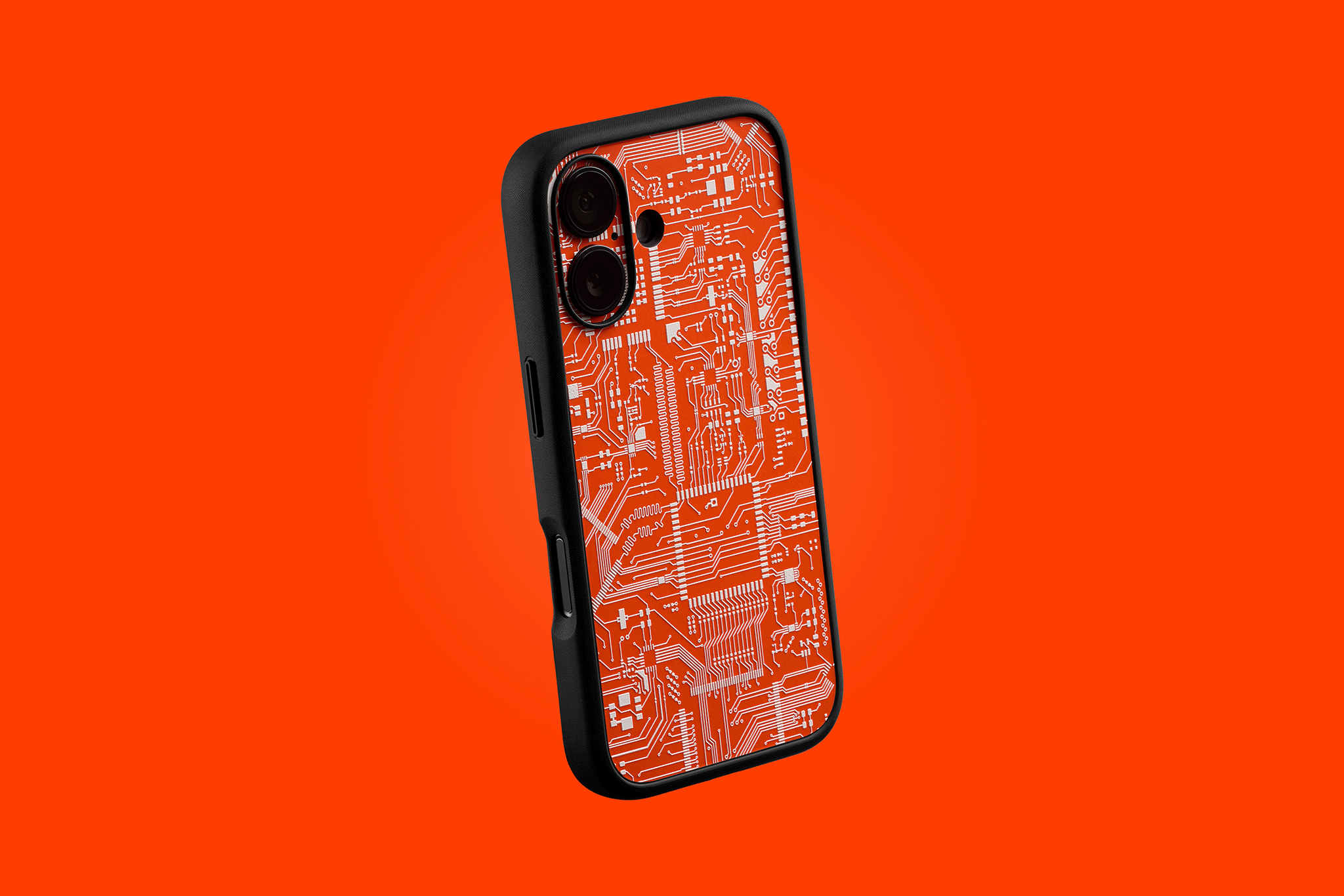 iPhone 16 Circuit Board case in orange and white