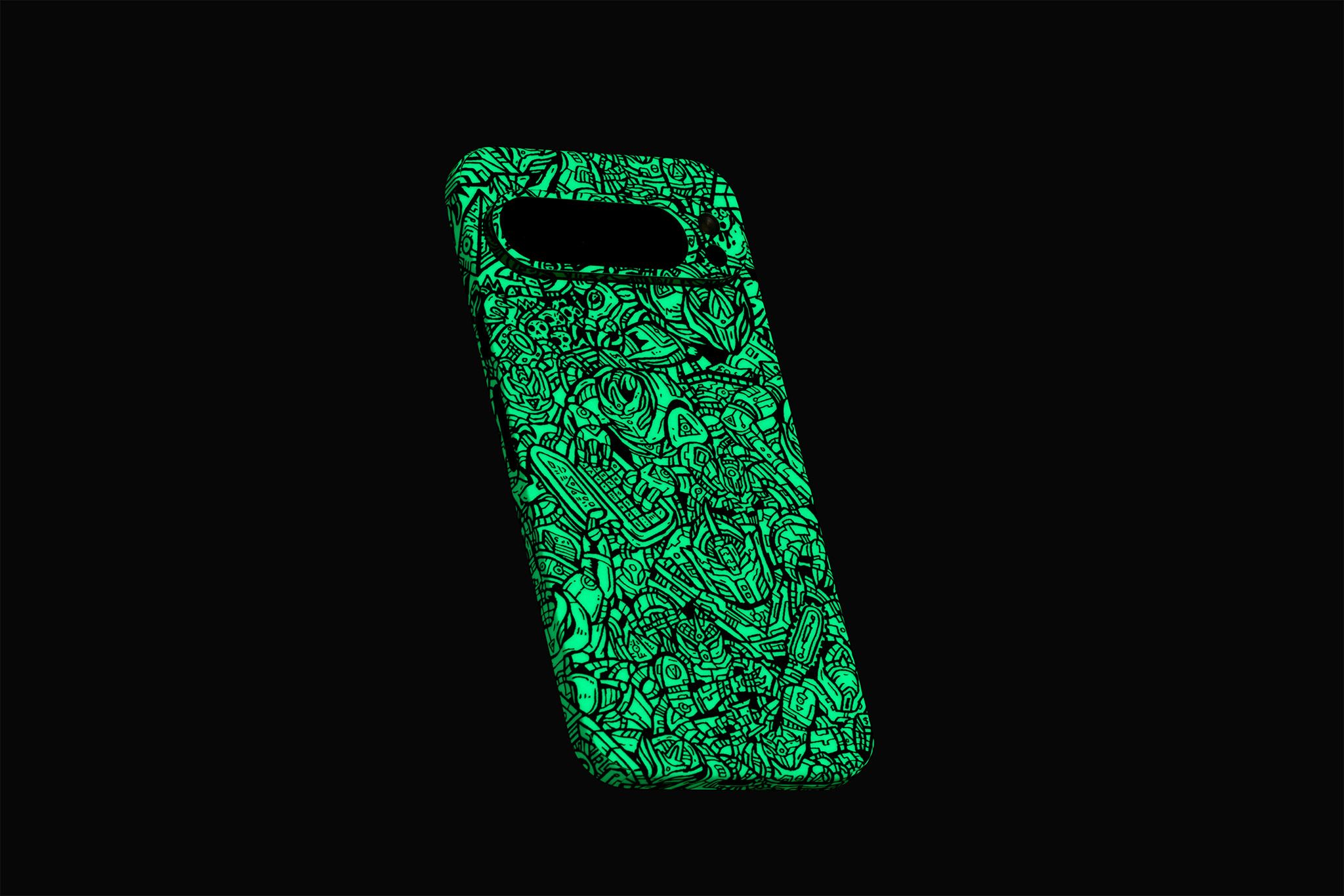 Pixel 9 Pro XL Glowbot skin in glow in the dark