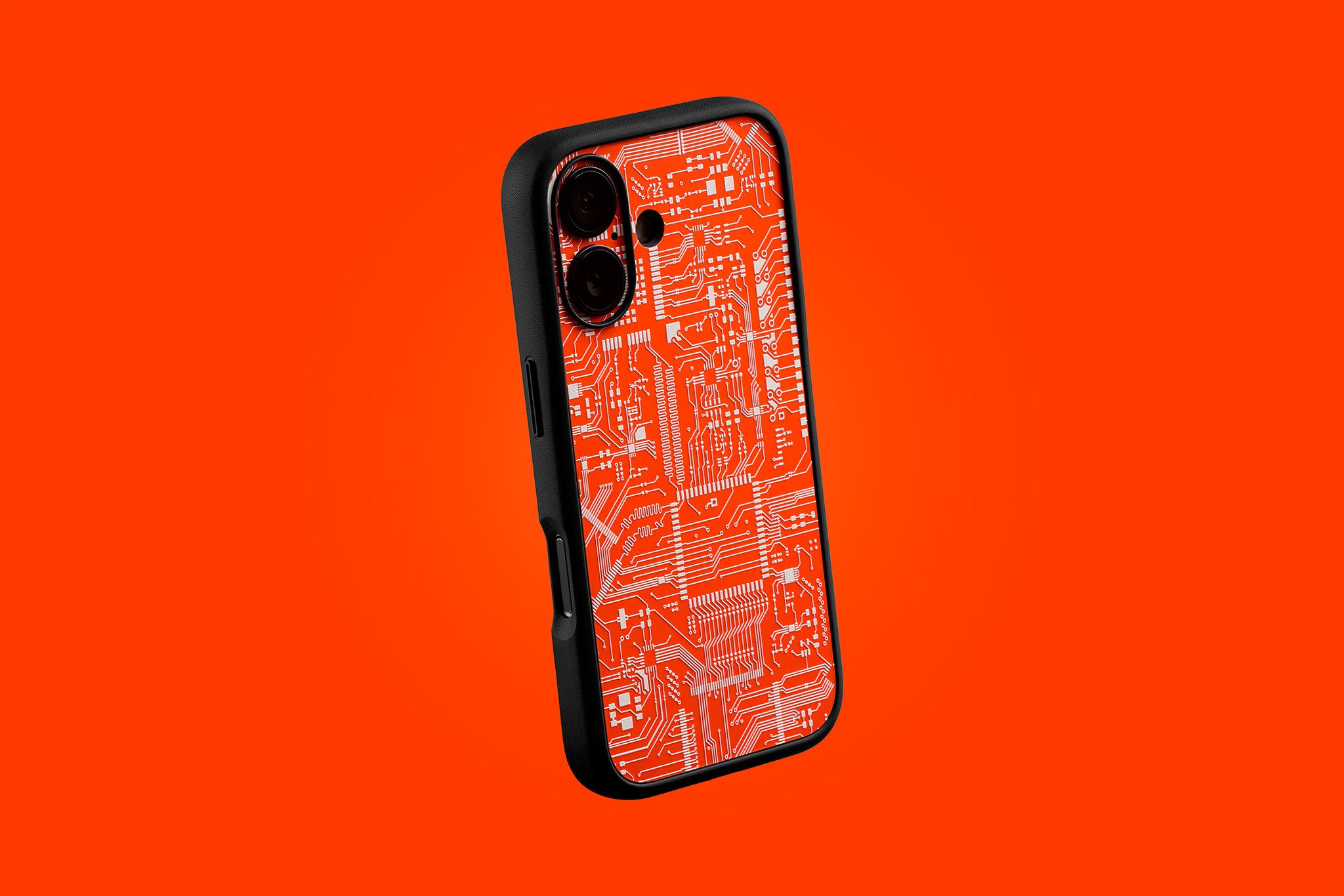 iPhone 16 Circuit Board case in orange and white