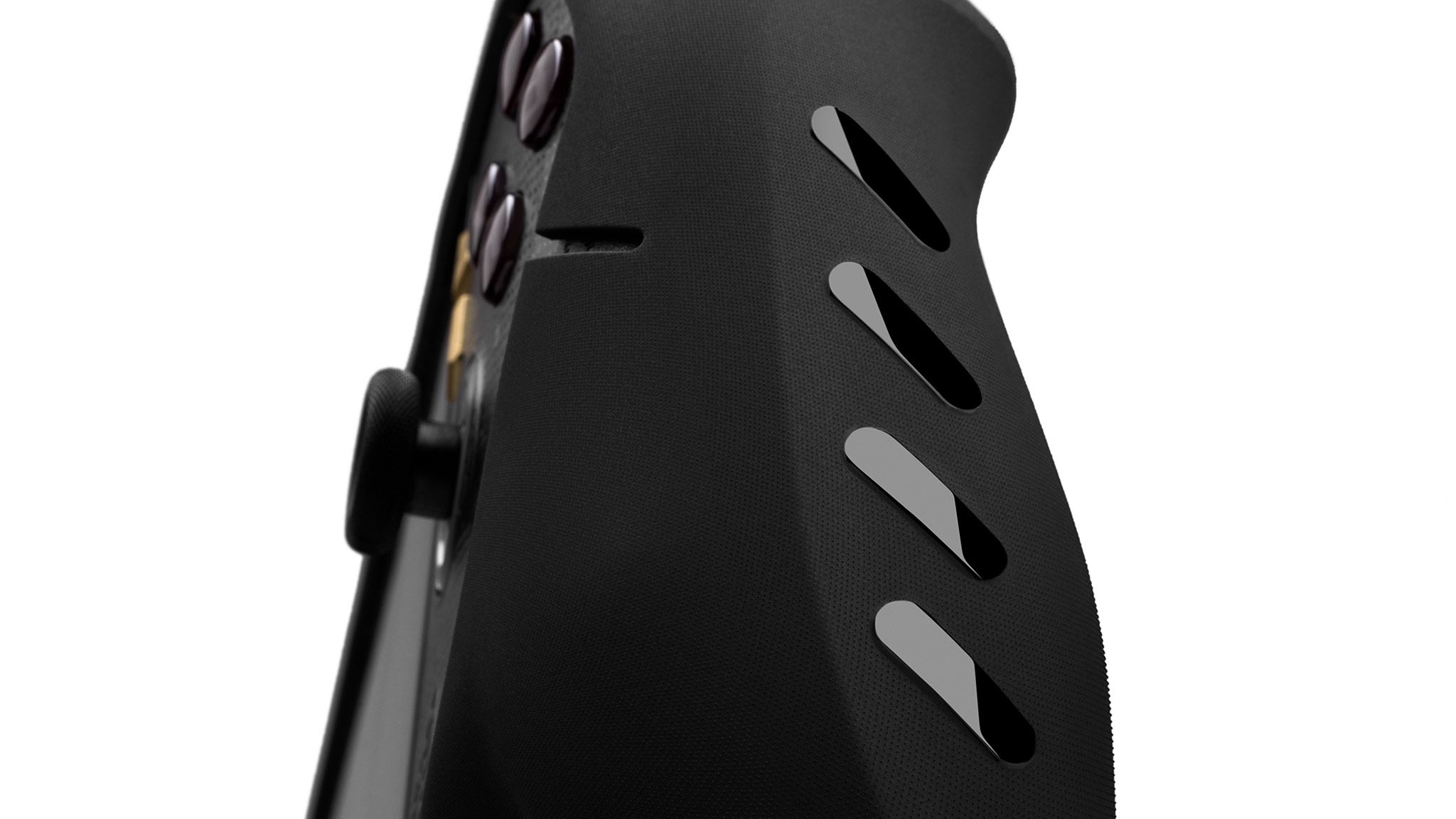 A close-up of the side Grips of the ROG Xbox Ally X, with our Killswitch Case applied. 