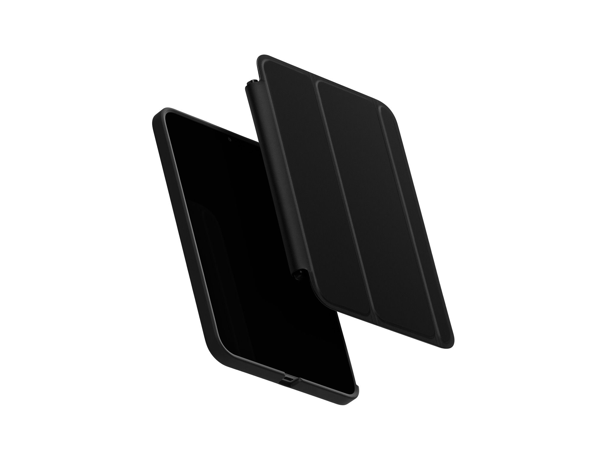 An iPad mini 8 with the back portion of our Grip applied to it. The Folio is detached from the device, displaying its removable nature.