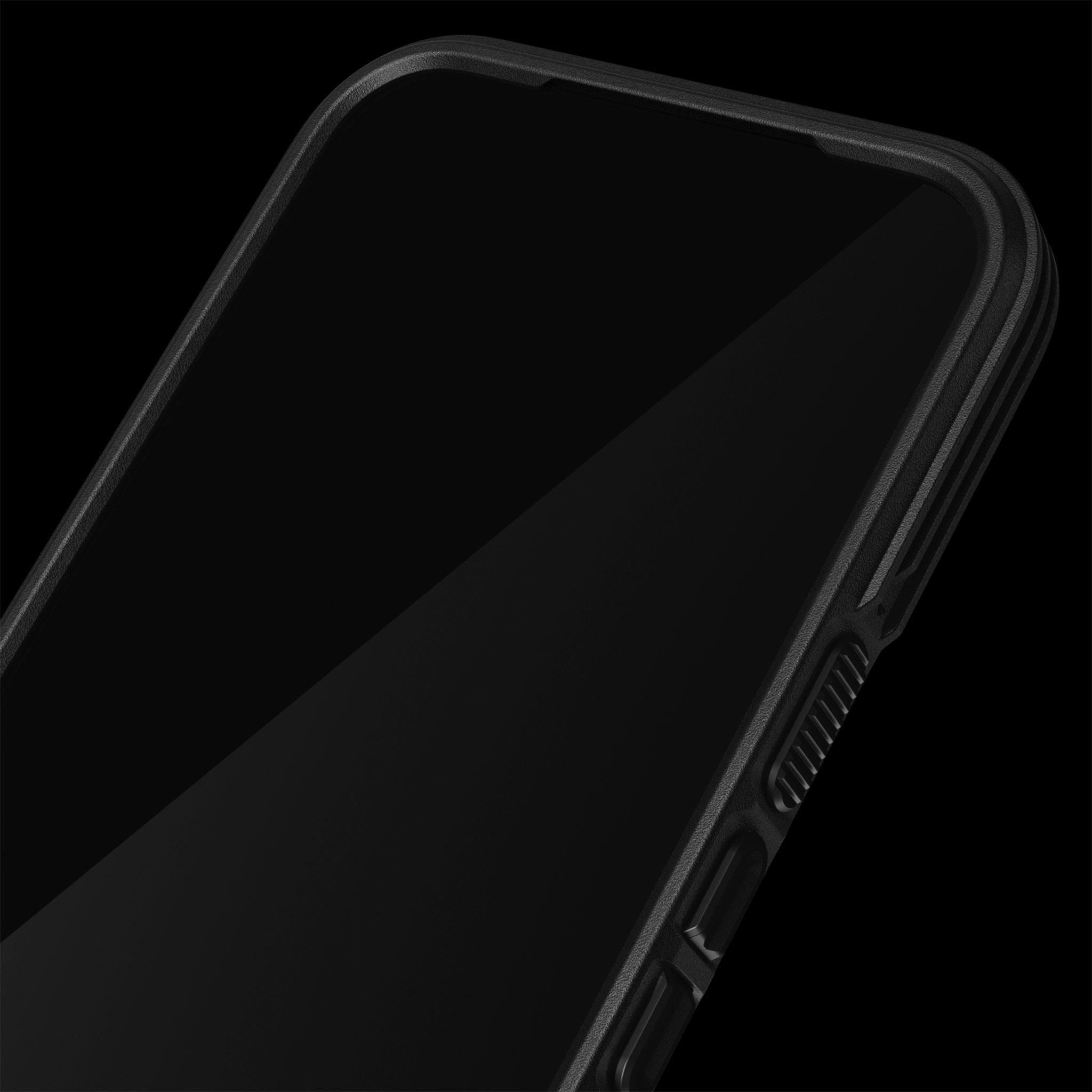 A view of the front of a Pixel 11 Pro with our Tank Case on it - the Tank covers the frame of the device, while also providing a raised lip at the top of the device.