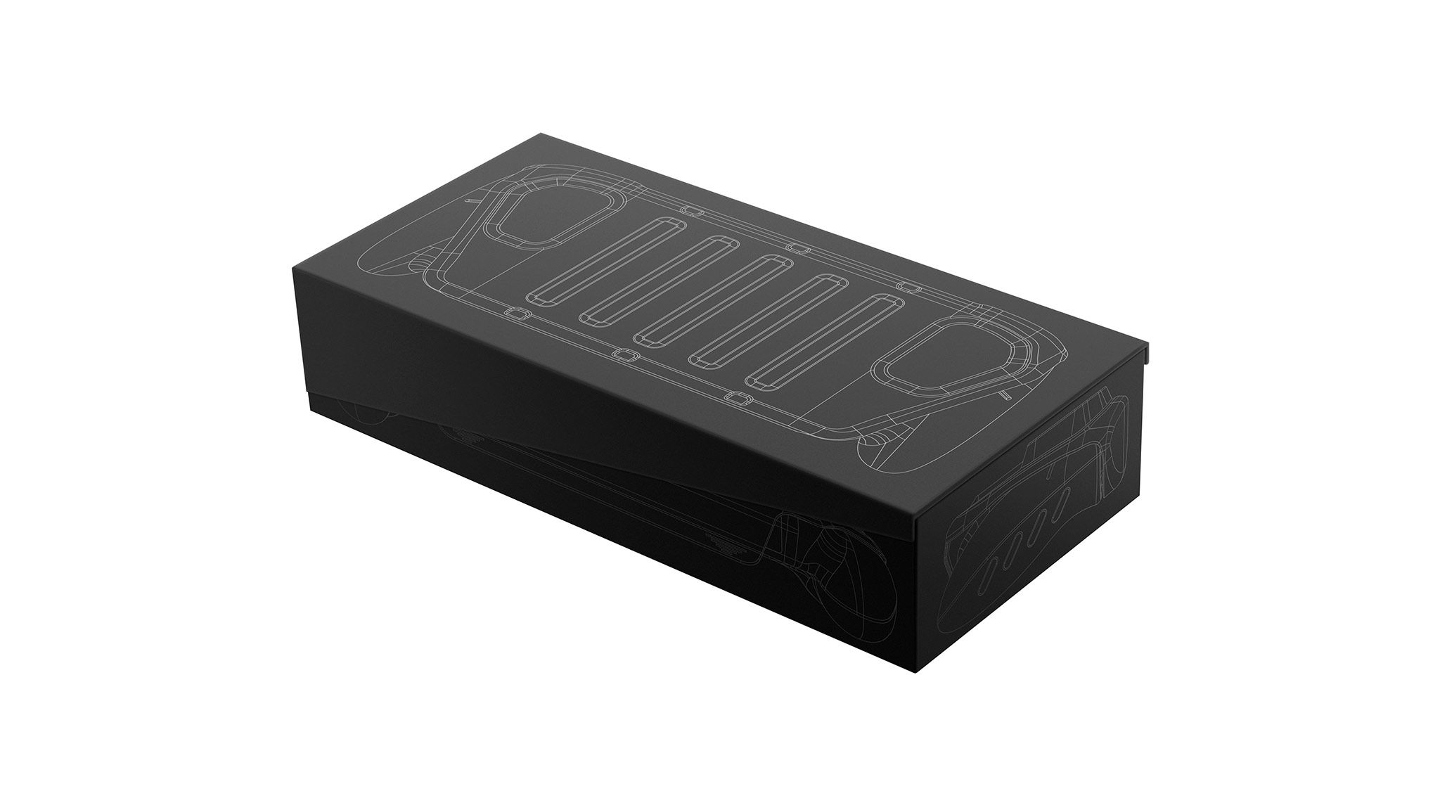 A two-part box, seen from the top. The top of the box displays an x-ray render of the ROG Xbox Ally X20 when seen from the top-down, while the sides show a vector rendition of the side view of the device with our Killswitch Case.