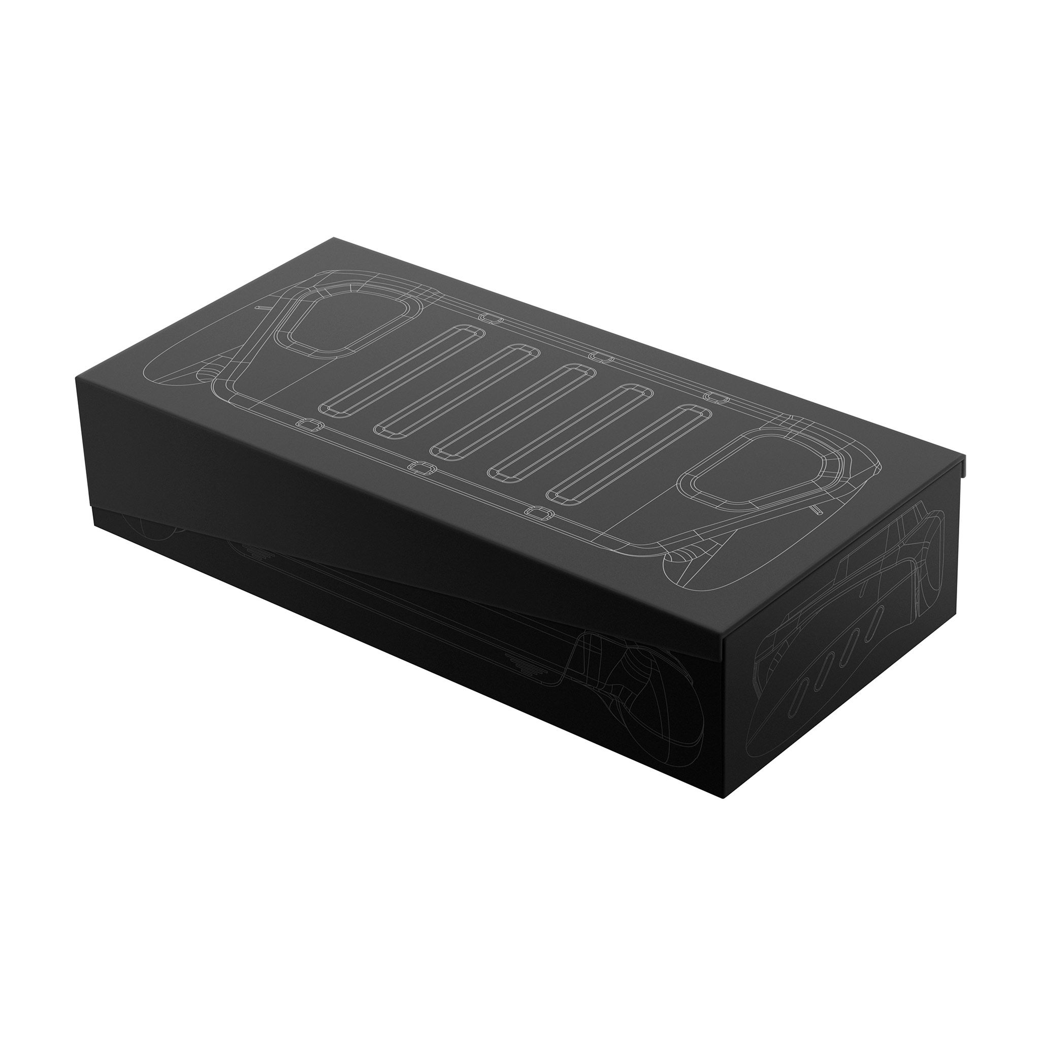 A two-part box, seen from the top. The top of the box displays an x-ray render of the ROG Xbox Ally X20 when seen from the top-down, while the sides show a vector rendition of the side view of the device with our Killswitch Case.