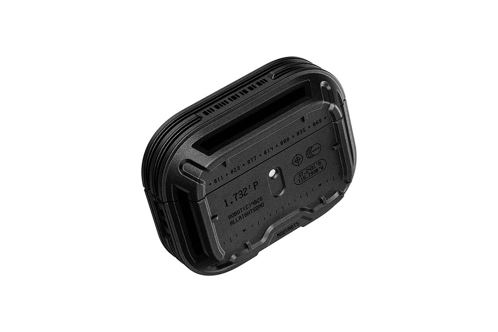 An AirPods Pro 3 charging case with a Tank Case applied